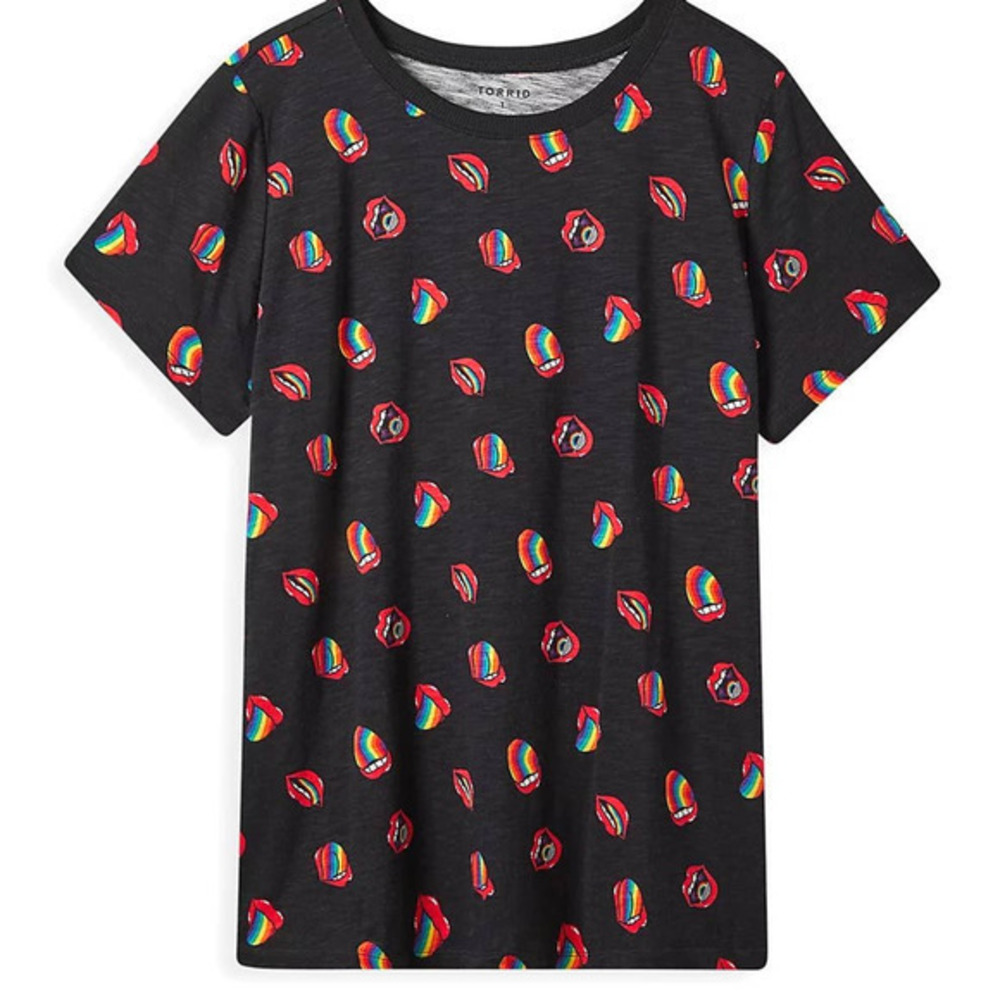 Torrid 4 (4X 26) Pride Lips Rainbow Tongue Super Soft Slub Crew Tee T Shirt Punk